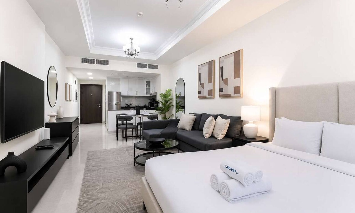 Jumeirah Village Circle Apartment | Spacious Studio Apartment with Balcony that Sleeps 4