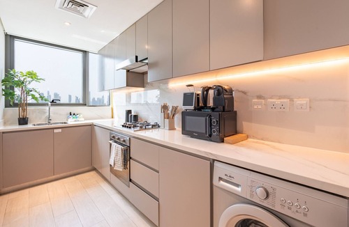 Jadaf Apartment | Balcony with Partial Creek Views and Glimpse of the Burj Khalifa