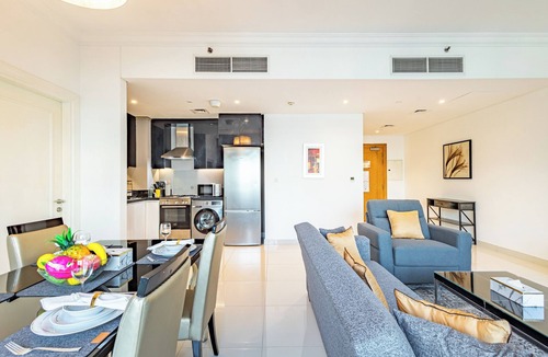 Business Bay Apartment | Modern Business Bay 1BR | Balcony and Pool Views