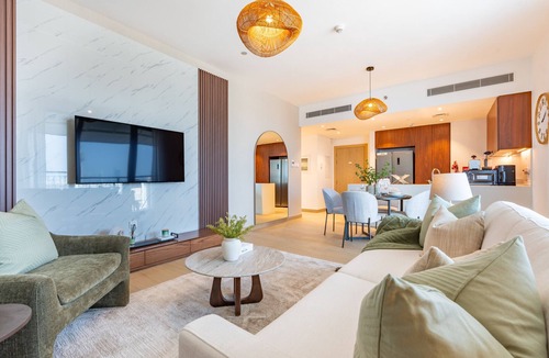Dubai Apartment | Urban Beachside 2BR with a Glimpse of Burj Khalifa, Near Jumeirah Beaches