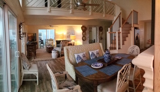 Beach is 50 steps away and you have PRIVATE beach access and wonderful views