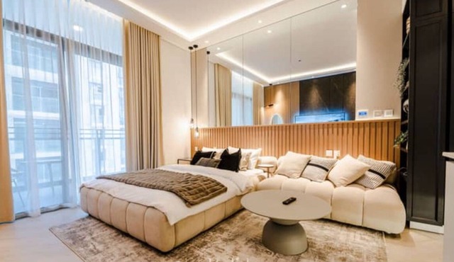 Chic 1-bedroom apartment in nice Sobha Hartland with AC, fitness room, WiFi